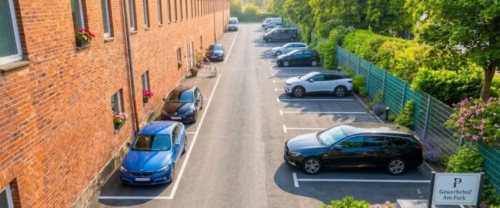 Hinter dem Retro-Art Hotel Lünen kostenfrei auf diesem Parkplatz parken
